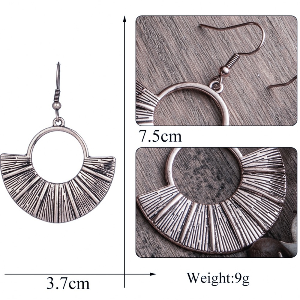 Silver Boho Flared Drop Earrings - Picture 3 of 4